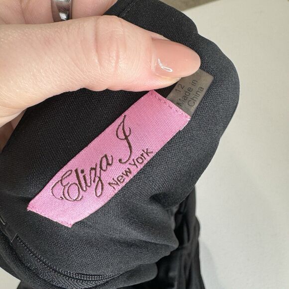 Eliza J Womens Dress 12 Black Pleated Fit & Flare Satin Midi Pinup Retro Formal - Picture 11 of 13